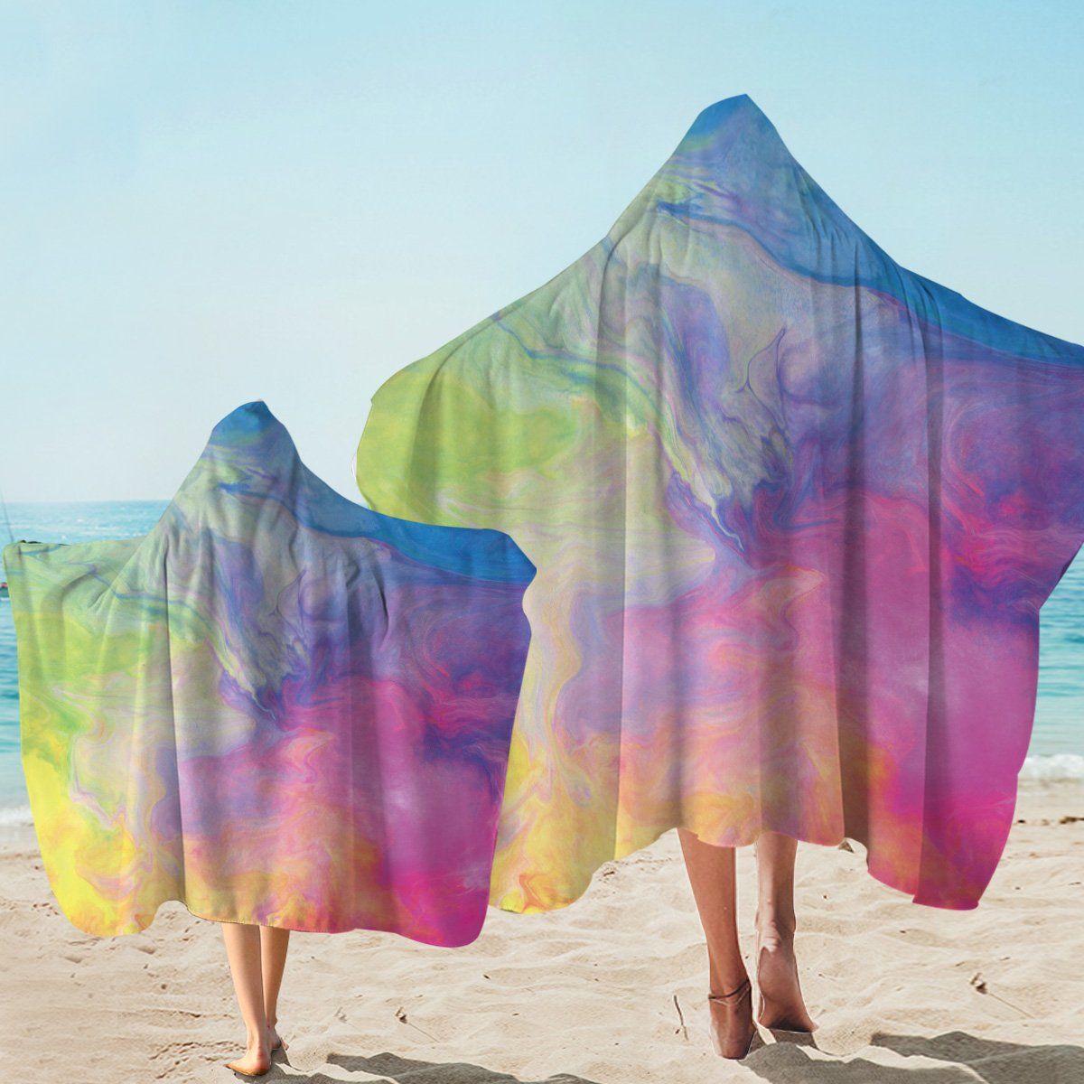 Water Colors Blend Printed Hooded Towel