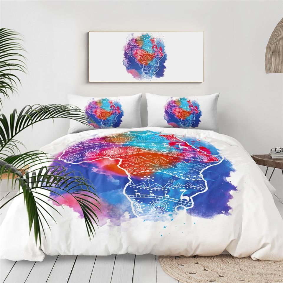 Watercolor African Continent Bedding Set