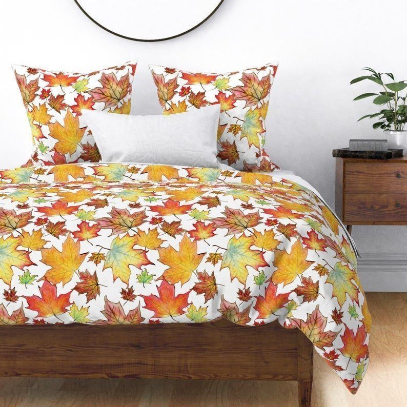 Watercolor Autumn Maple Leaves Bedding Set