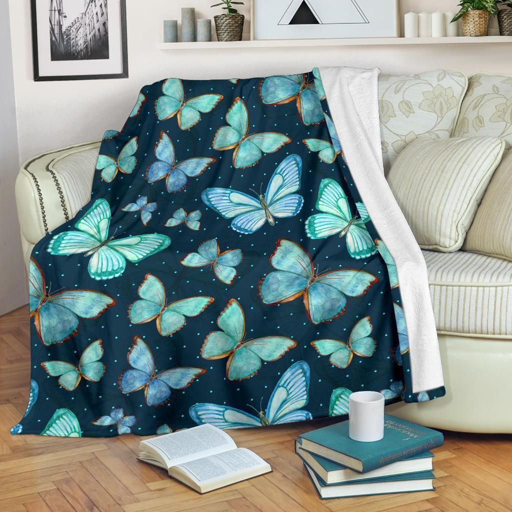 Watercolor Blue Butterfly Sherpa Fleece Blanket