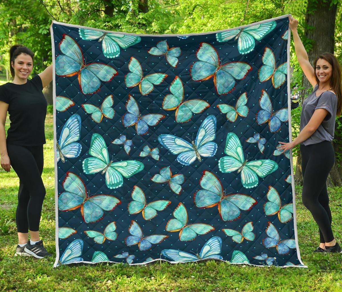 Watercolor Blue Butterfly CL17100682MDQ Quilt Blanket
