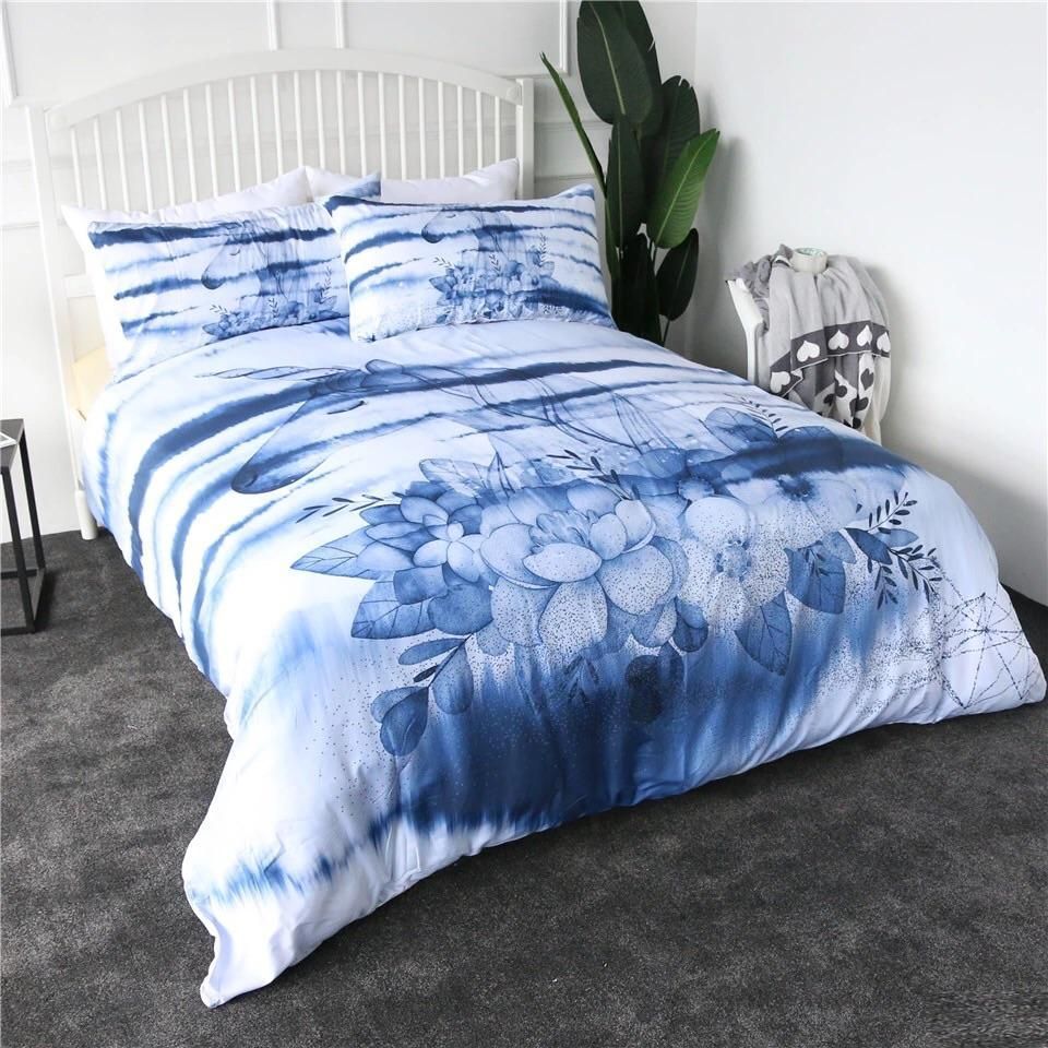 Watercolor Blue Unicorn Bedding Set
