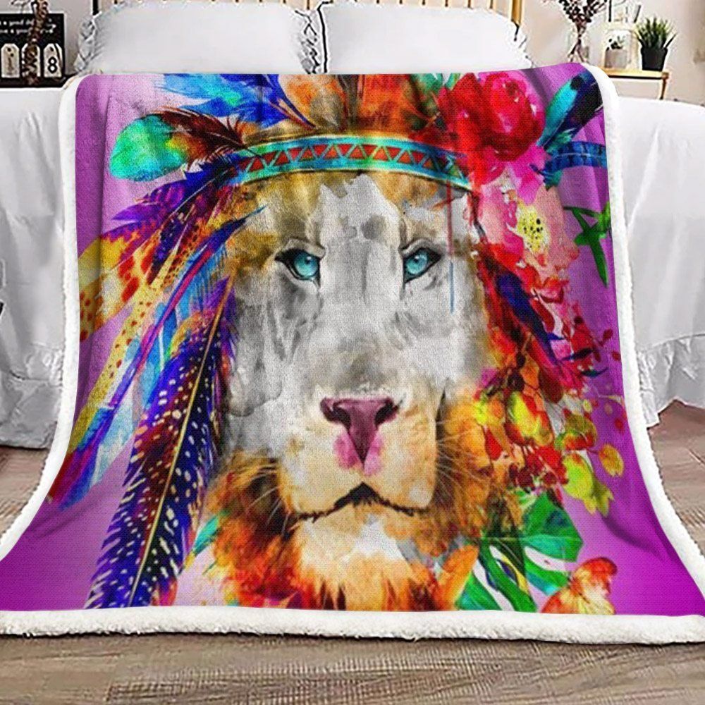 Watercolor Bright Lion Sherpa Fleece Blanket
