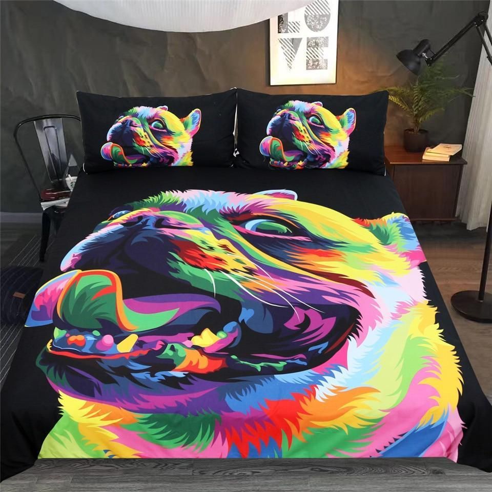 Watercolor Bulldog Black Background Bedding Set
