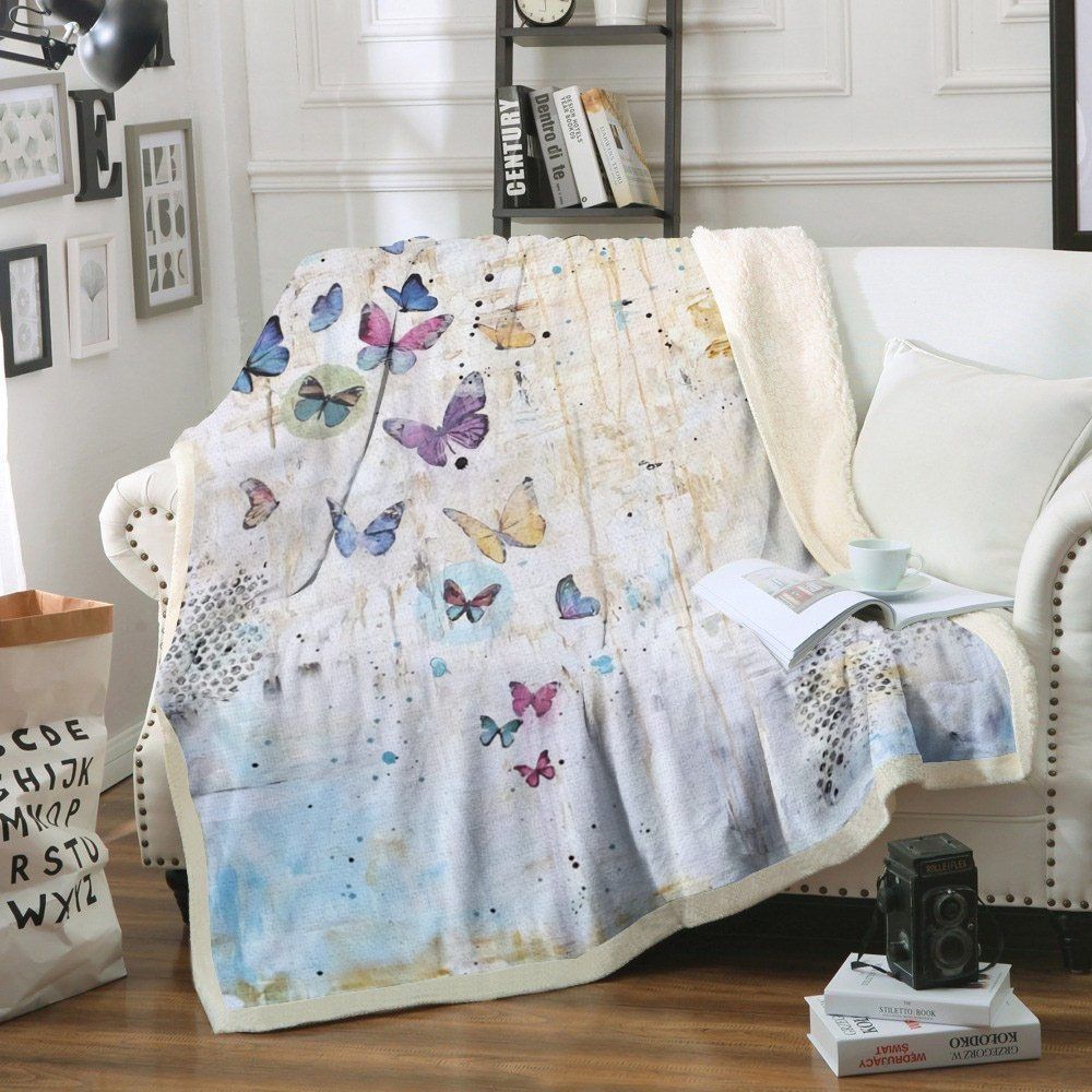 Watercolor Butterfly Sherpa Fleece Blanket