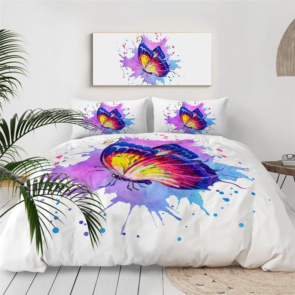 Watercolor Butterfly On White Bedding Set