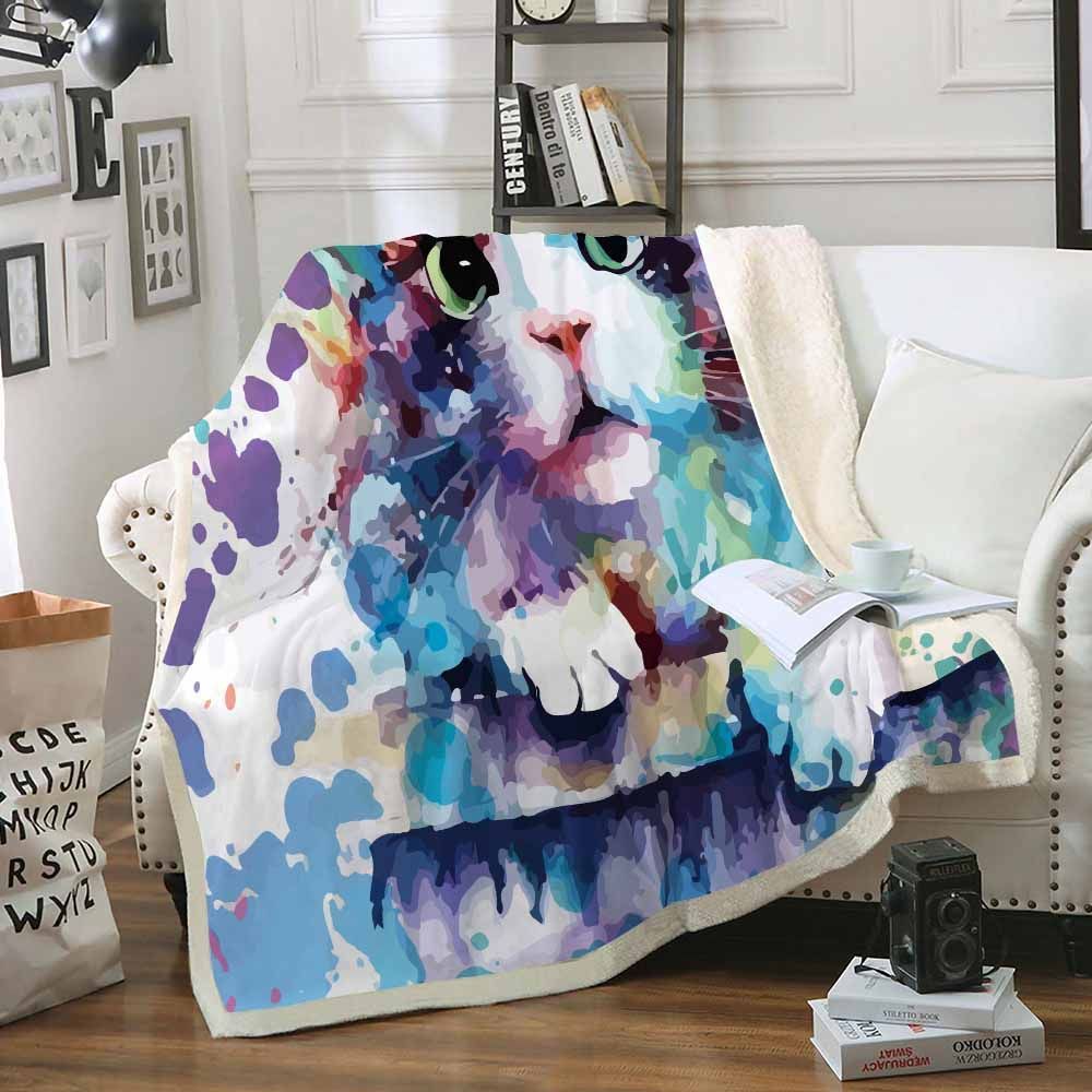 Watercolor Cat Sherpa Fleece Blanket