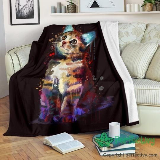 Watercolor Cat Sherpa Fleece Blanket