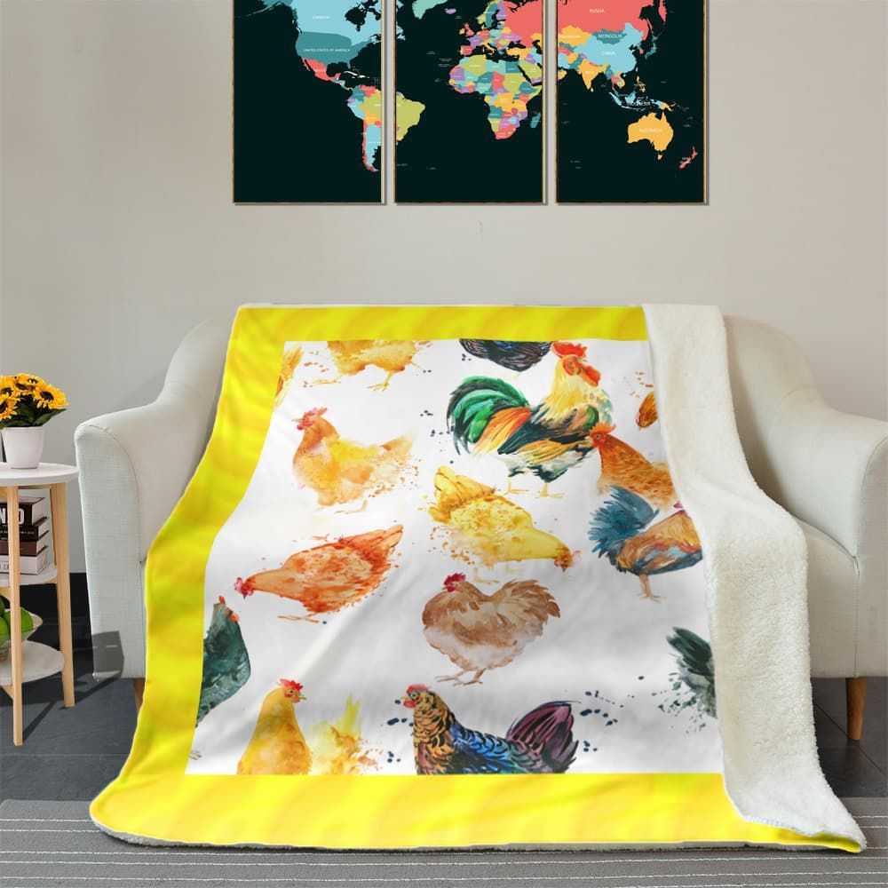 Watercolor Chicken Family Sherpa Fleece Blanket