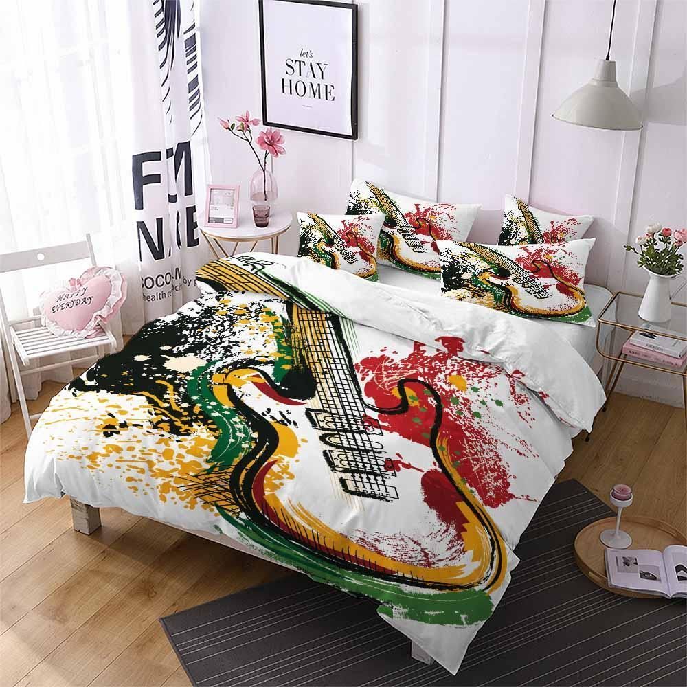 Watercolor Colorful Guitar Printed Bedding Set