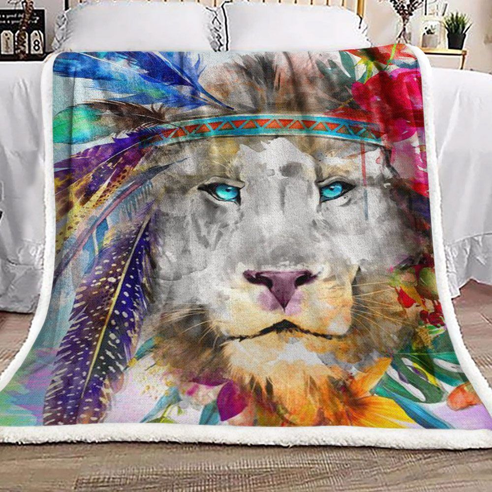 Watercolor Colorful Lion Sherpa Fleece Blanket