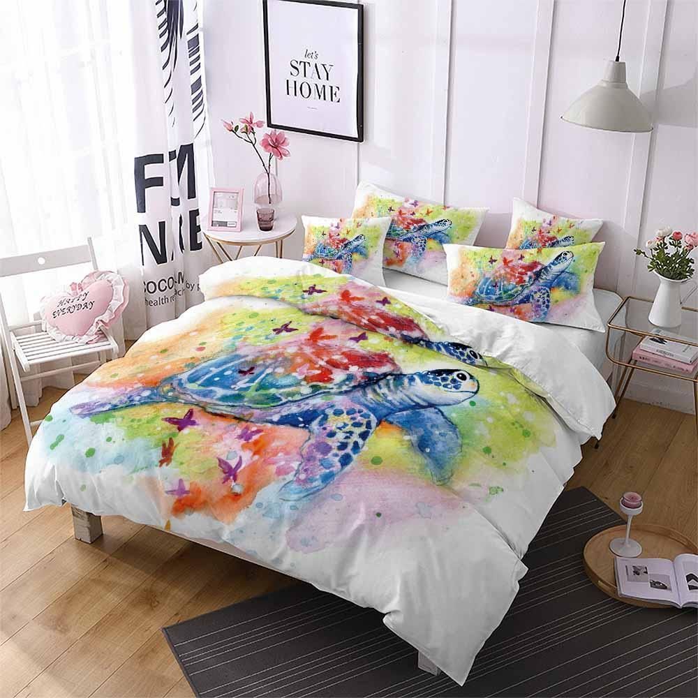 Watercolor Colorful Sea Turtle Printed Bedding Set