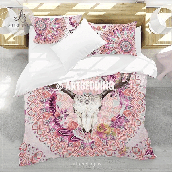 Watercolor Deer Skull Bedding Set