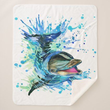 Watercolor Dolphin Sherpa Fleece Blanket