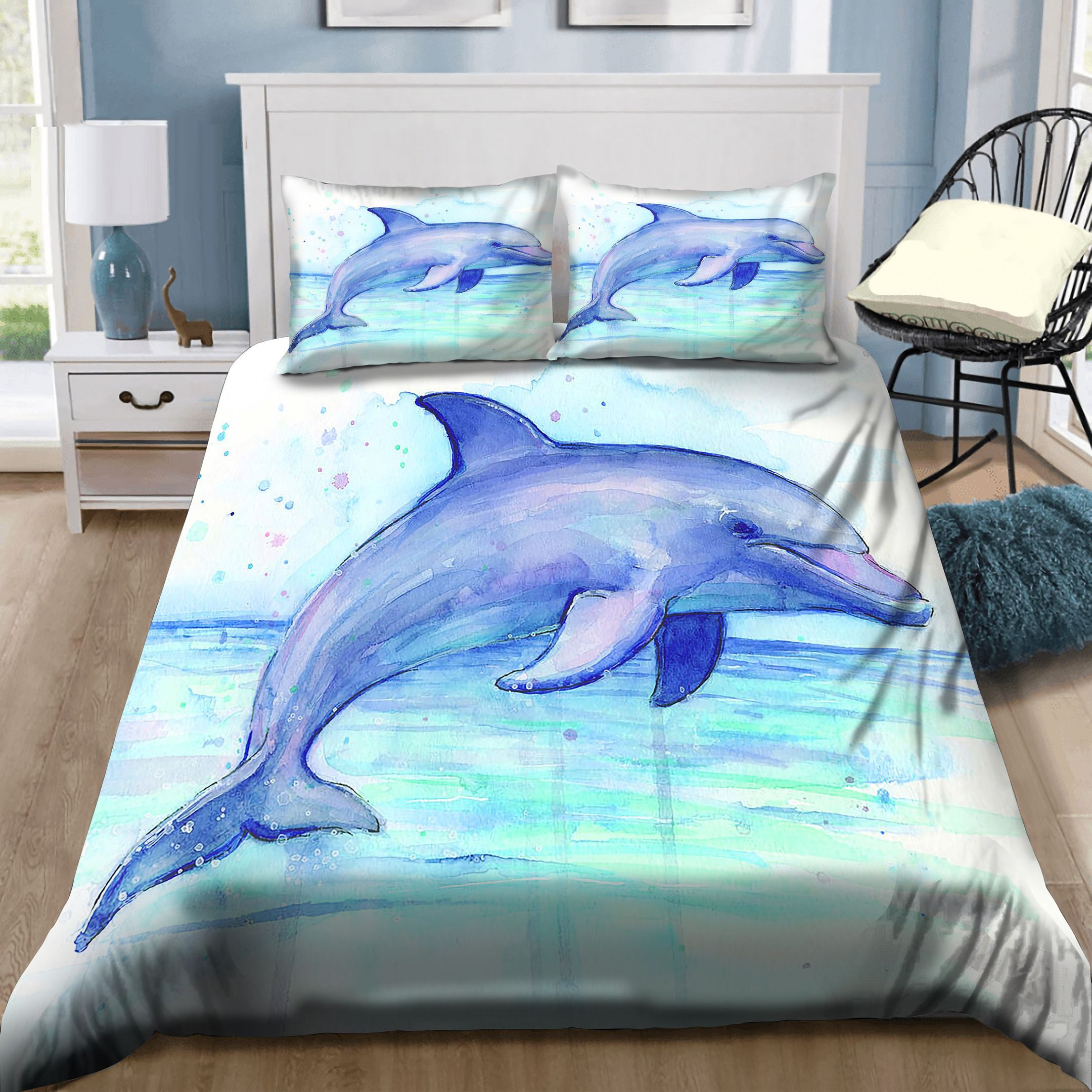 Watercolor Dolphin Painting Bedding Set