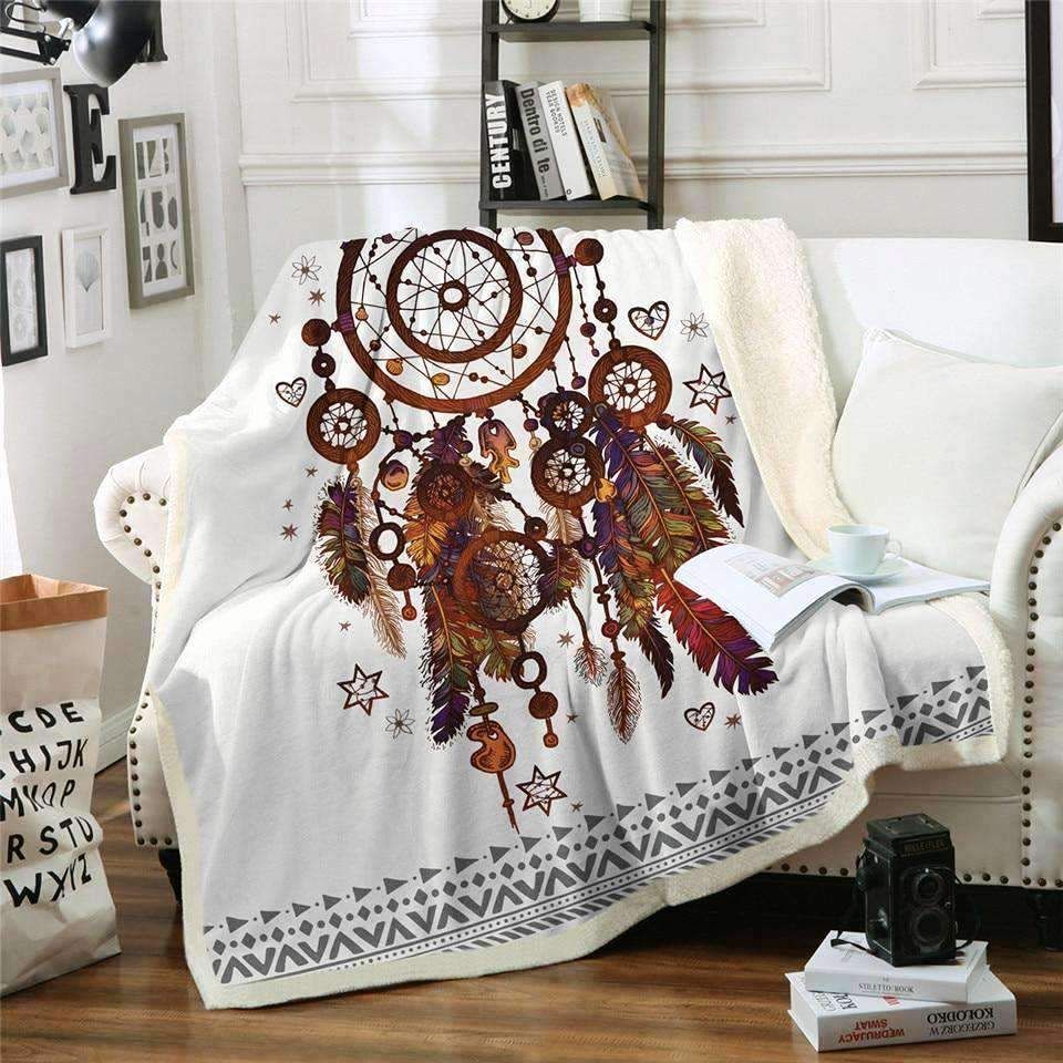 Watercolor Dreamcatcher Feathers Sherpa Fleece Blanket