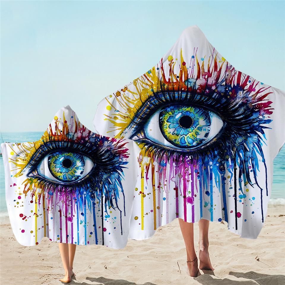 Watercolor Dripping Colors Eye With Tears Printed Hooded Towel