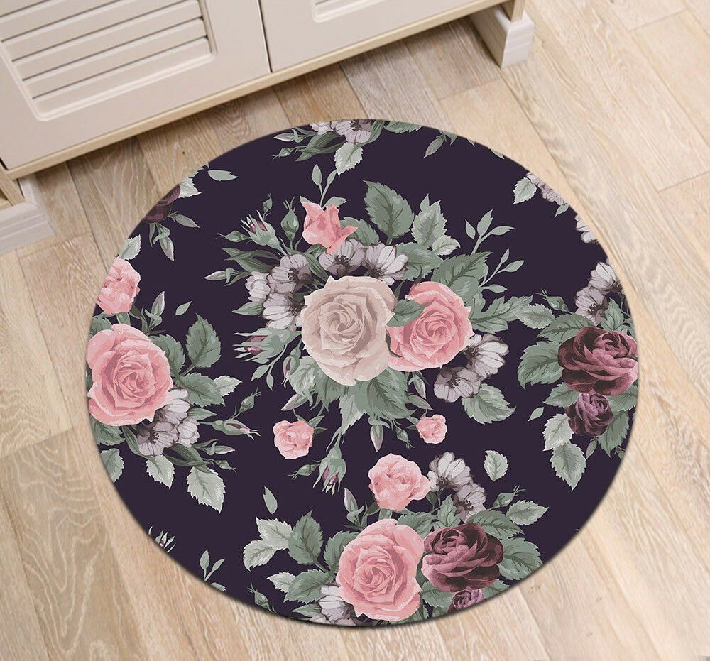 Watercolor Floral Round Carpet