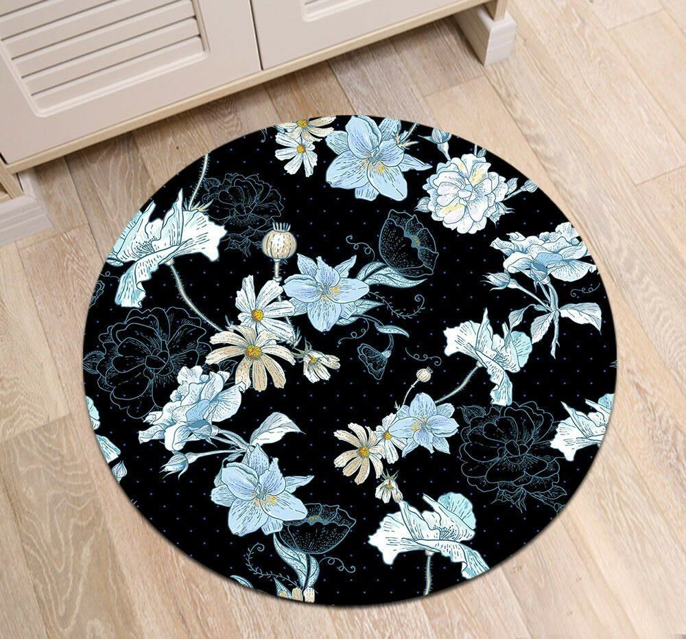 Watercolor Floral Round Carpet