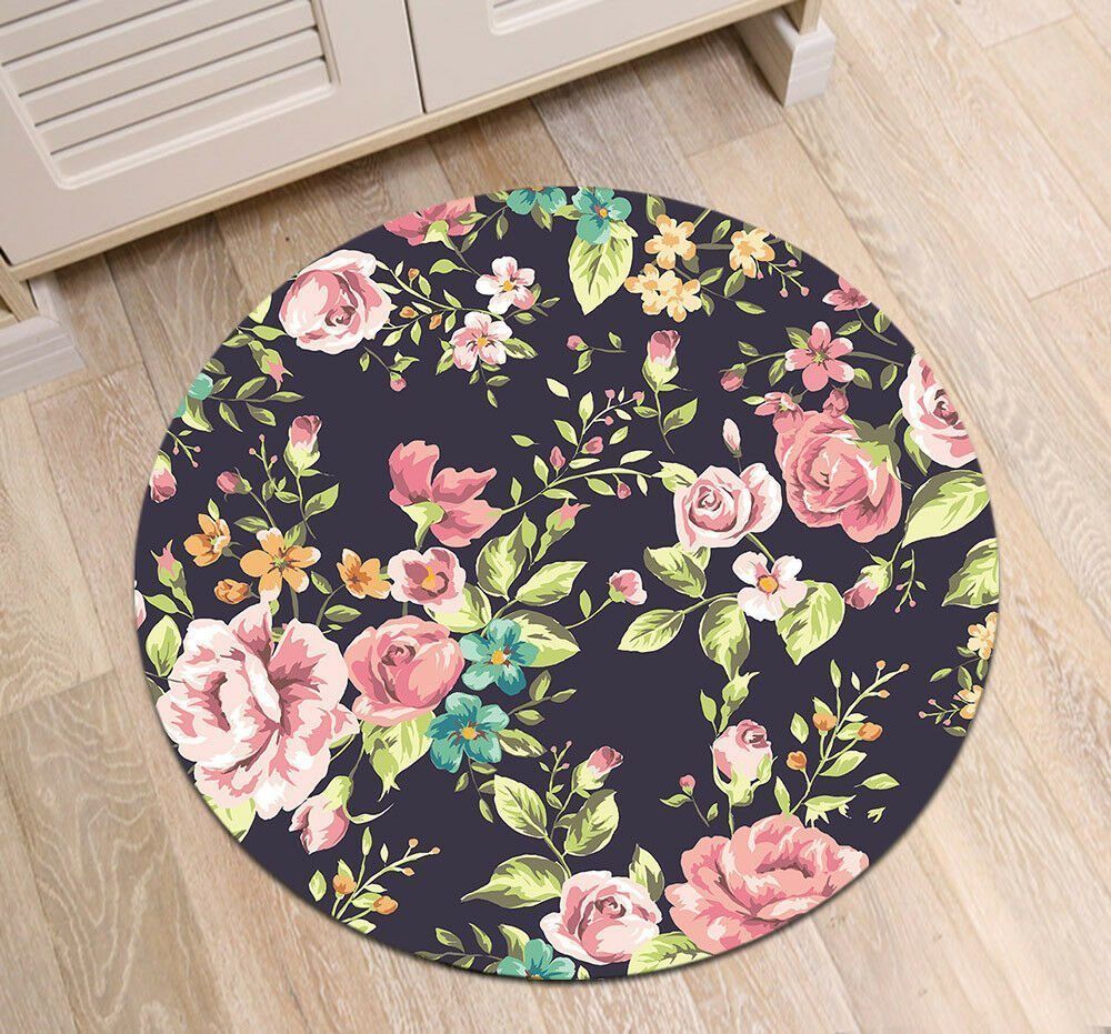 Watercolor Floral Round Carpet
