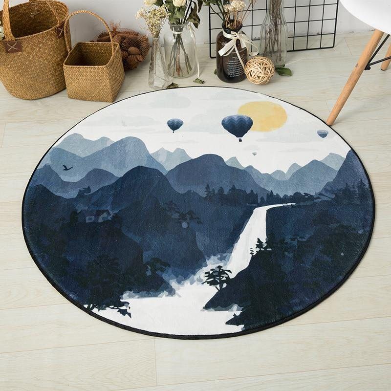 Watercolor Forest Landscape Round Carpet