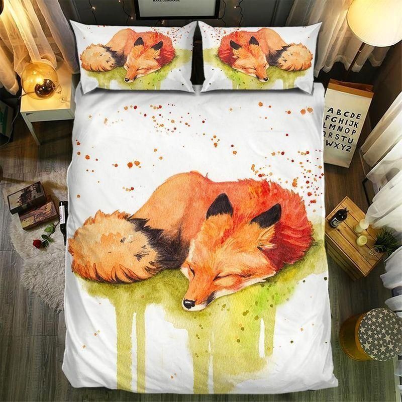 Watercolor Fox Sleeping  Bedding Set