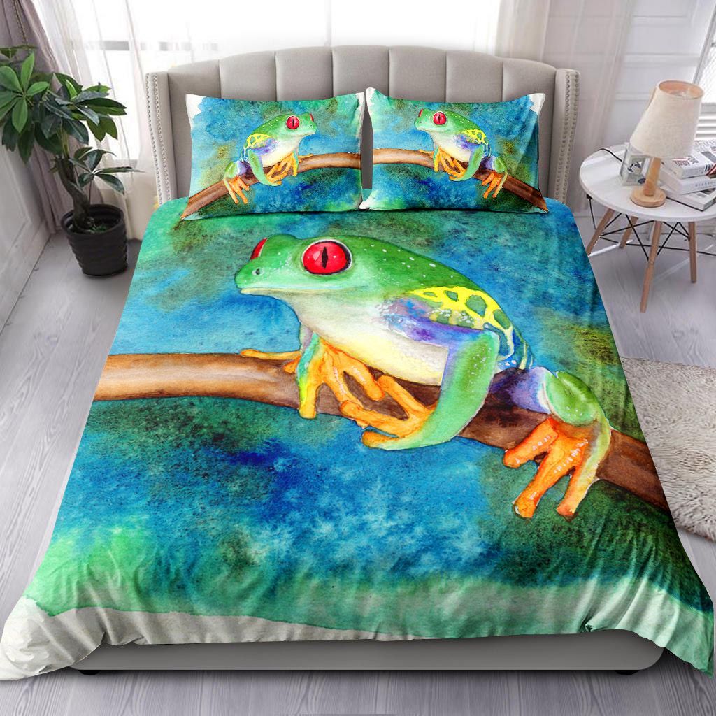 Watercolor Frog Sitting On A Branch Bedding Set