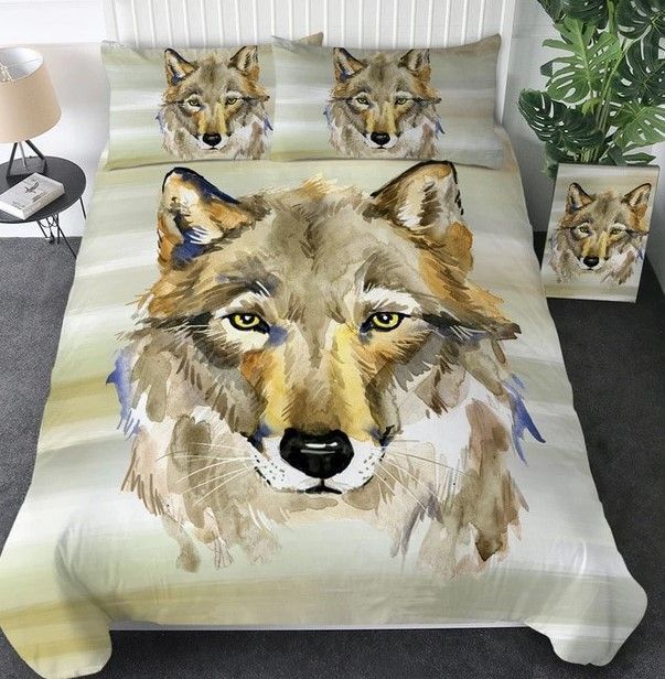 Watercolor Head Wolf Bedding Set
