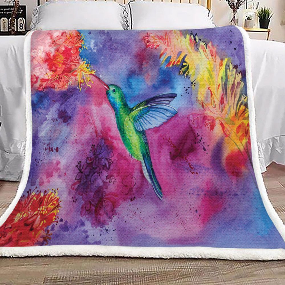 Watercolor Hummingbird Sherpa Fleece Blanket
