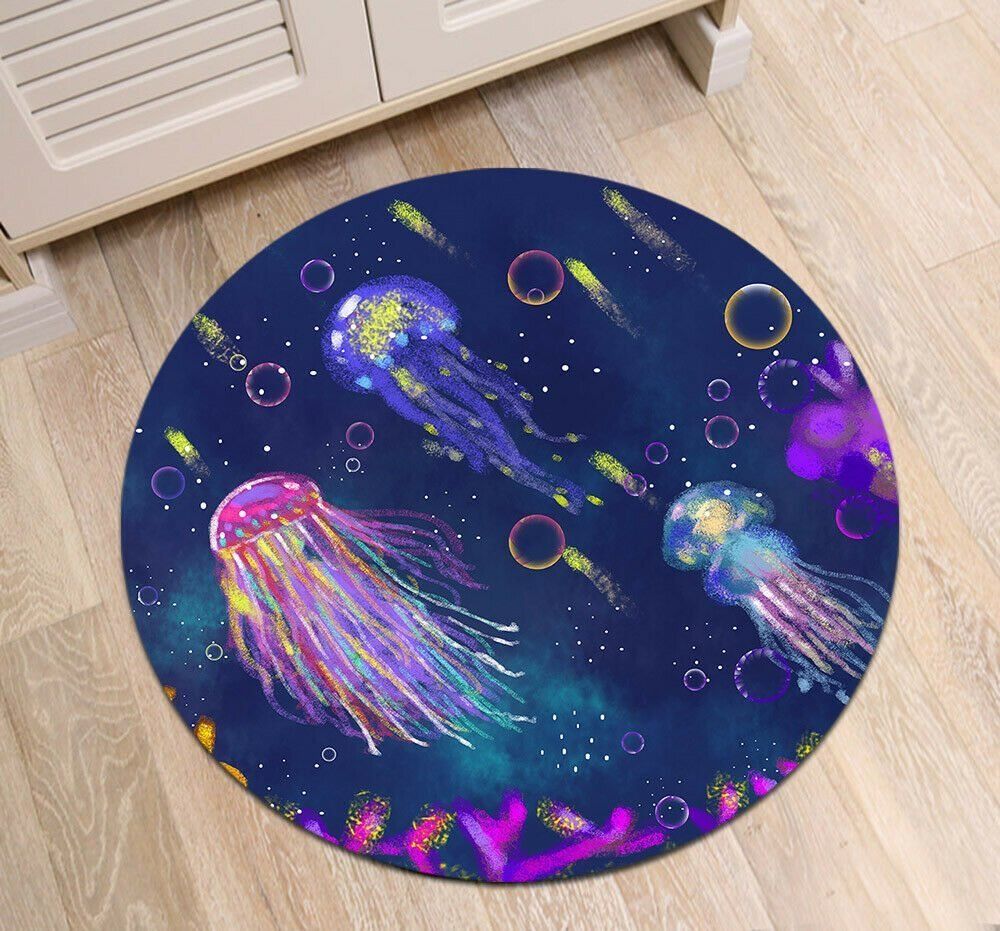 Watercolor Jellyfish Round Carpet