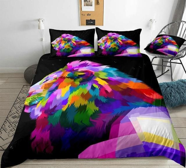 Watercolor Lion Black Background Bedding Set