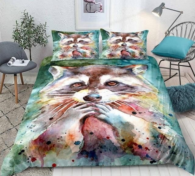 Watercolor Lovely Raccoon Bedding Set