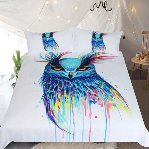 Watercolor Owl Colorful Bedding Set