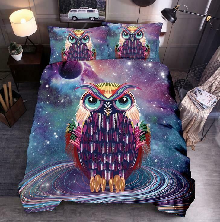 Watercolor Owl Galaxy Bedding Set