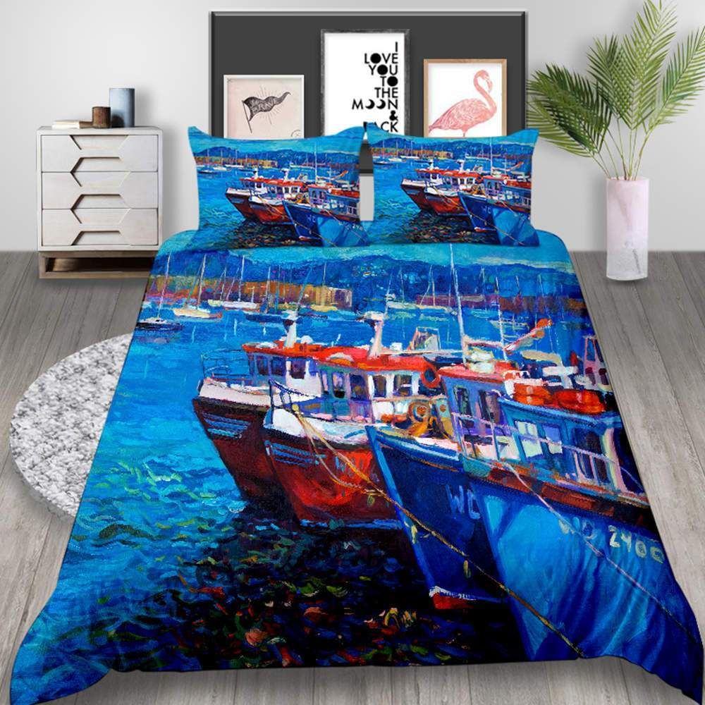 Watercolor Painted Ship Bedding Set