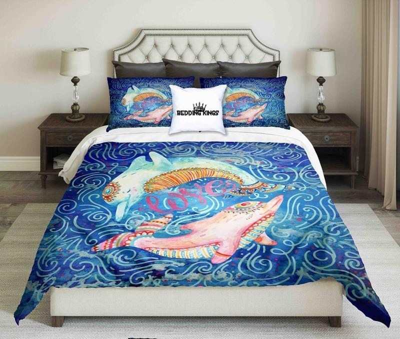 Watercolor Pair Of Lovely Dolphins Bedding Set