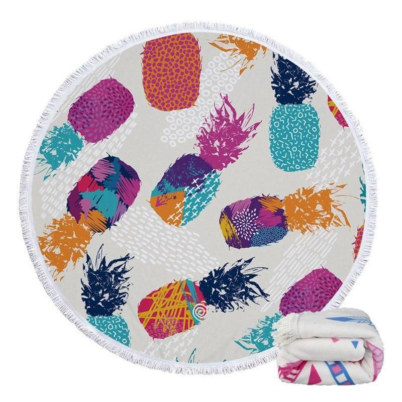 Watercolor Pineapple Printed Round Beach Towel