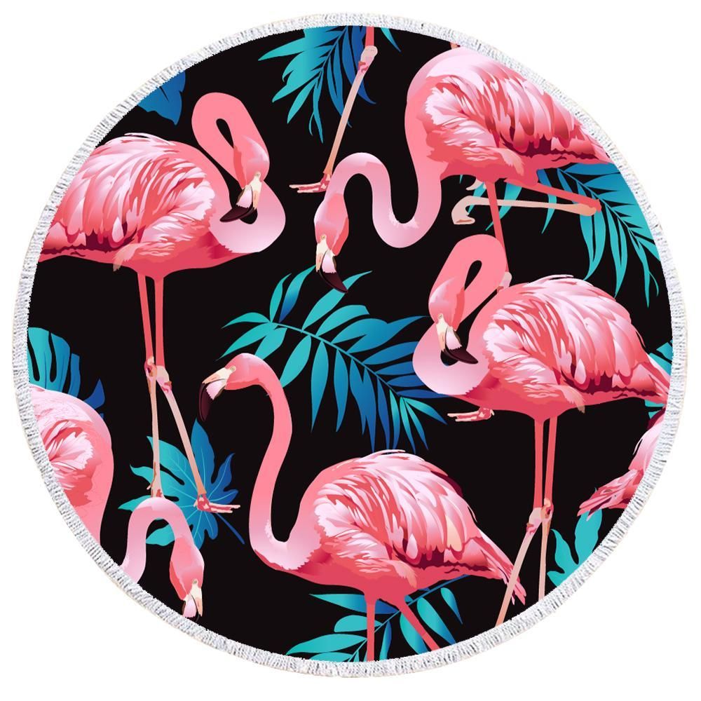 Watercolor Pink Famingo Pattern Printed Round Beach Towel