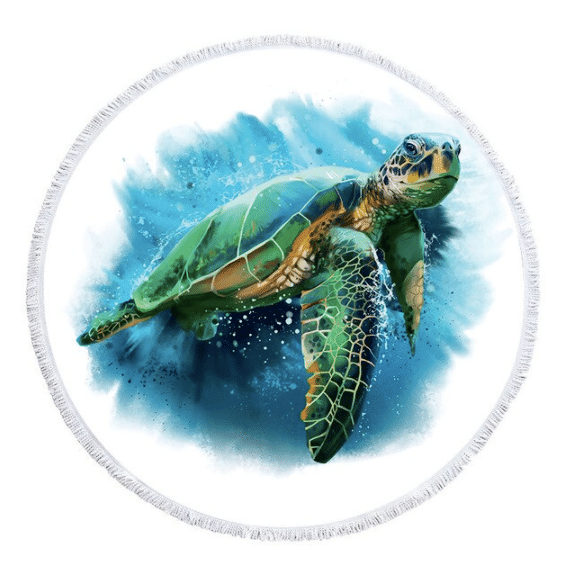 Watercolor Sea Turtle 3d Printed Round Beach Towel