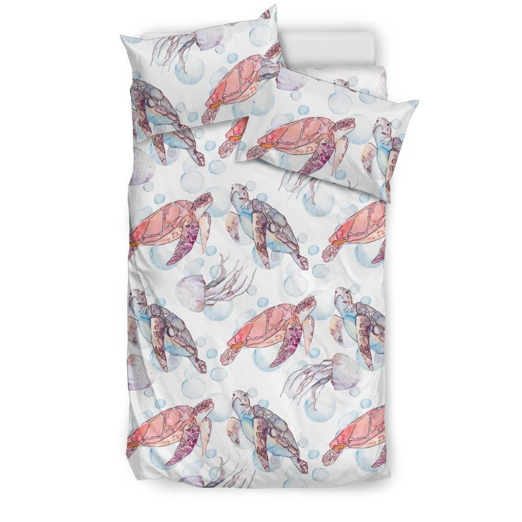 Watercolor Sea Turtle Jellyfish Bedding Set