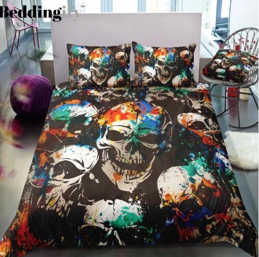 Watercolor Skull Bedding Set