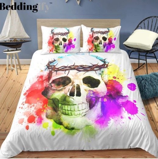 Watercolor Skull Bedding Set