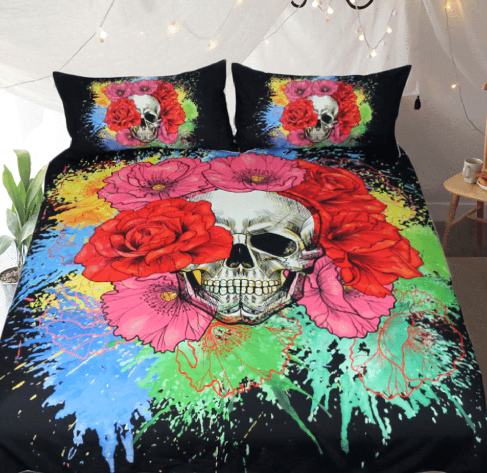 Watercolor Splash Skull Bedding Set