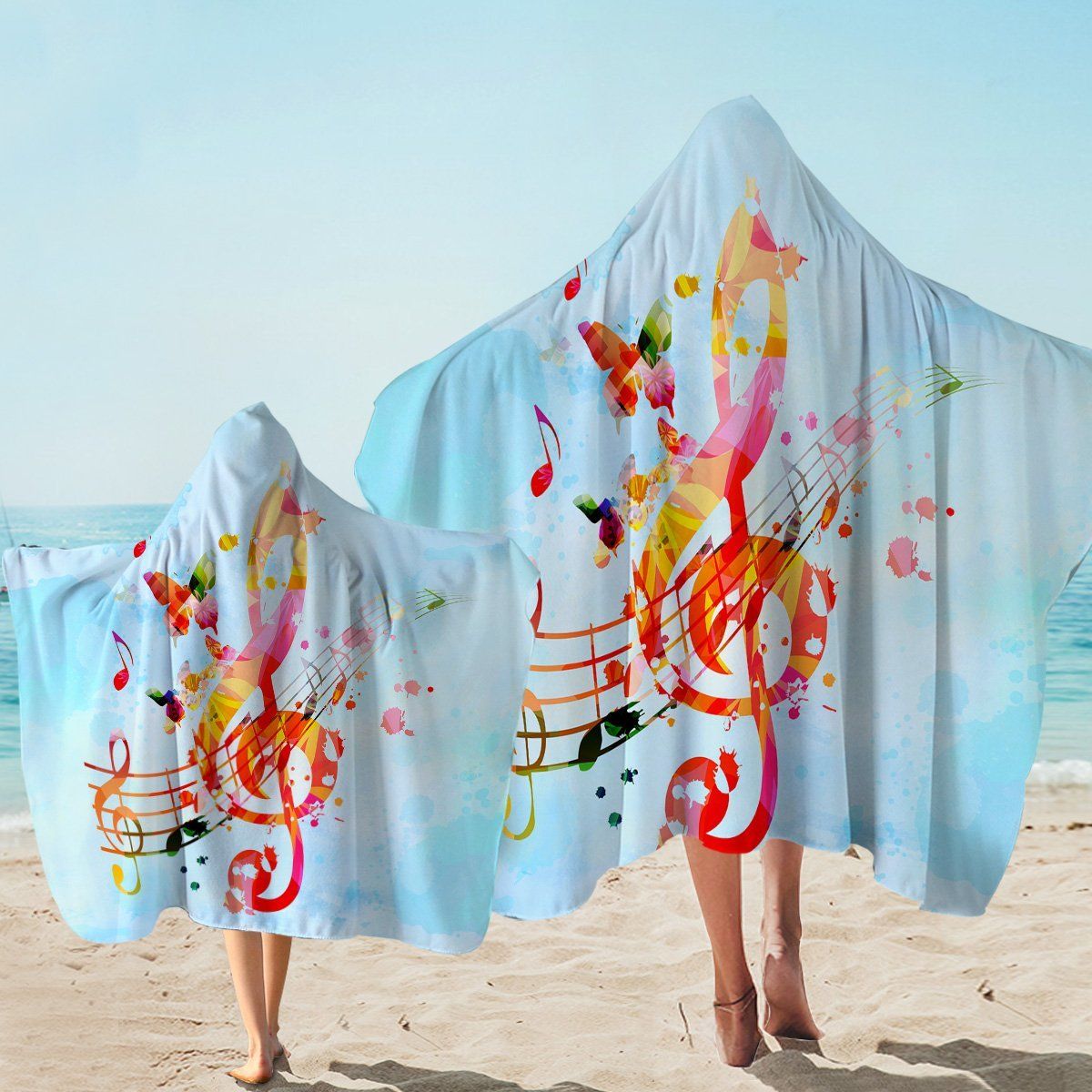 Watercolor Treble Clef Musical Printed Hooded Towel