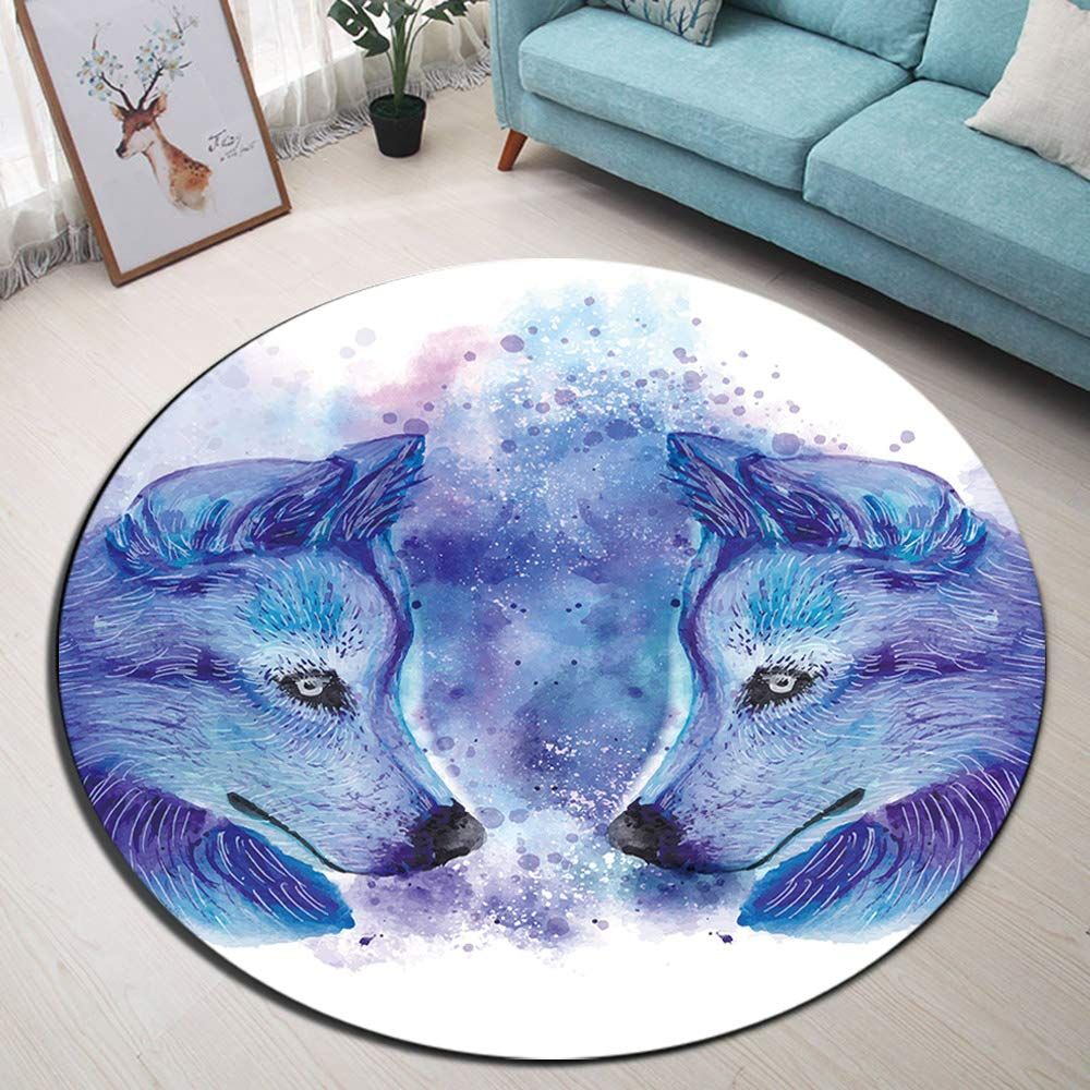 Watercolor Two Wild Wolf Round Carpet