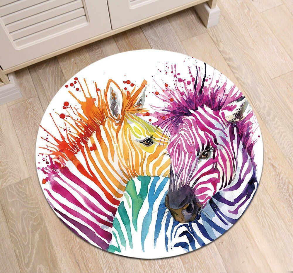 Watercolor Two Zebras Round Carpet