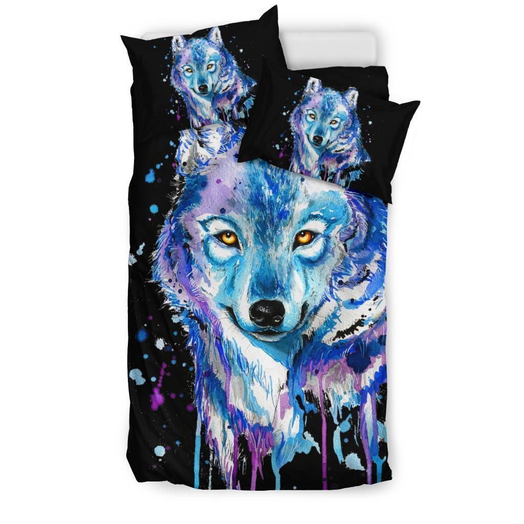Watercolor Wolf Black Bedding Set