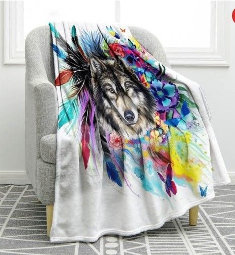 Watercolor Wolf Sherpa Fleece Blanket