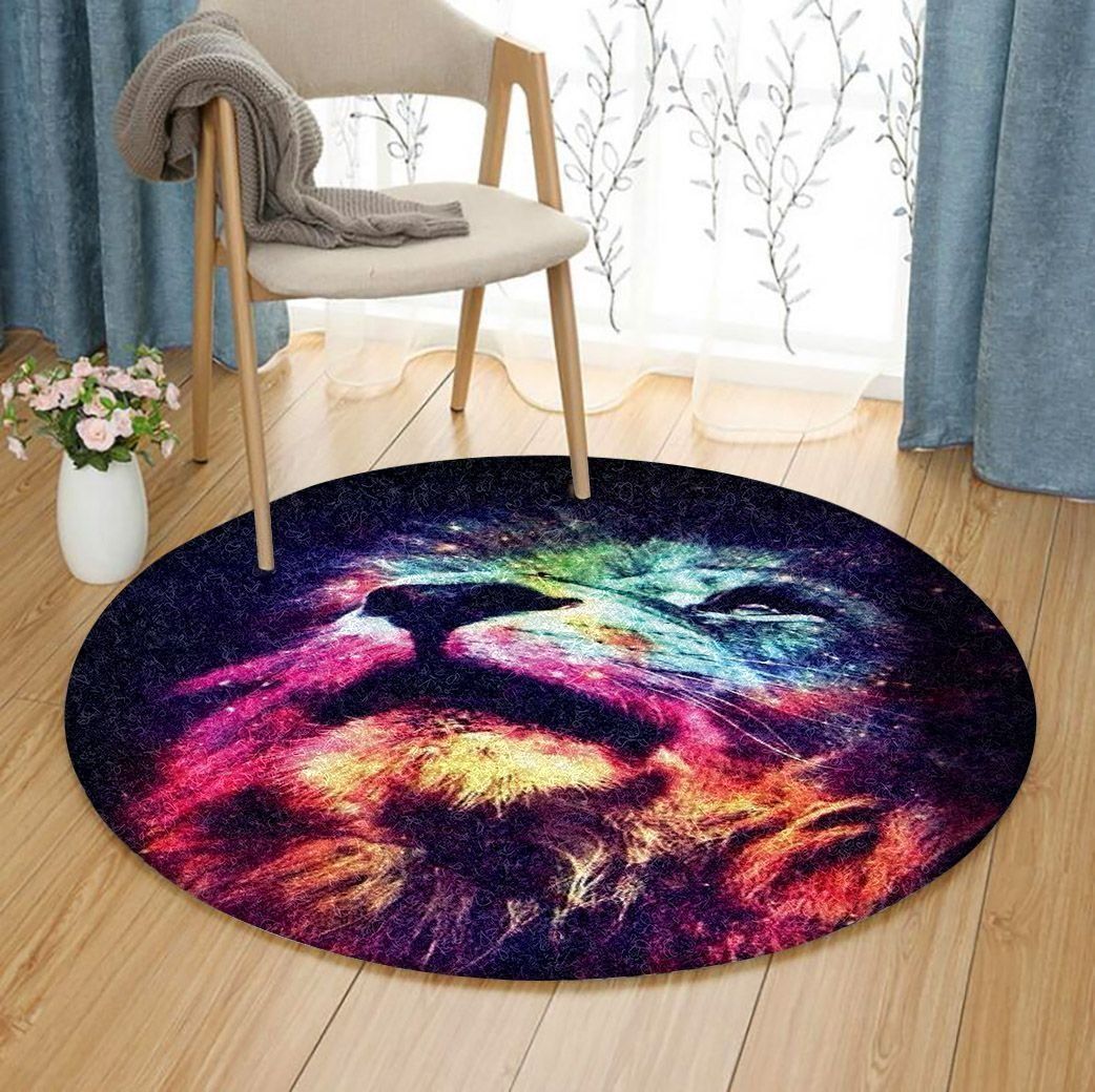 Watercolorful Lion Round Carpet