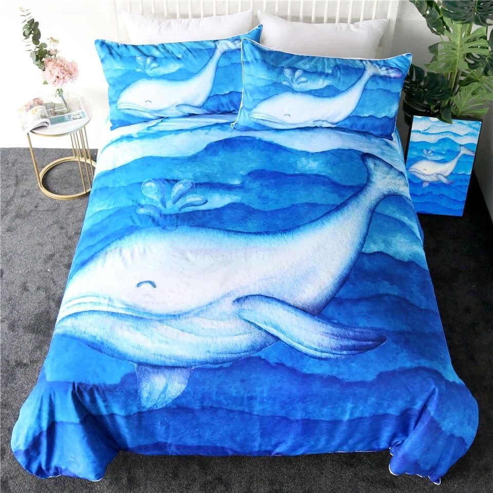 Watercolour Blue Whale Bedding Set